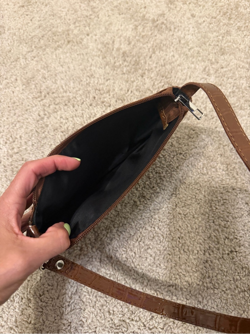 Brown Croc-Embossed Shoulder Bag - Picture 4 of 6